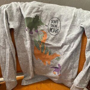 boys dinosaur shirt with the phrase "DON'T SNORE ROAR!"